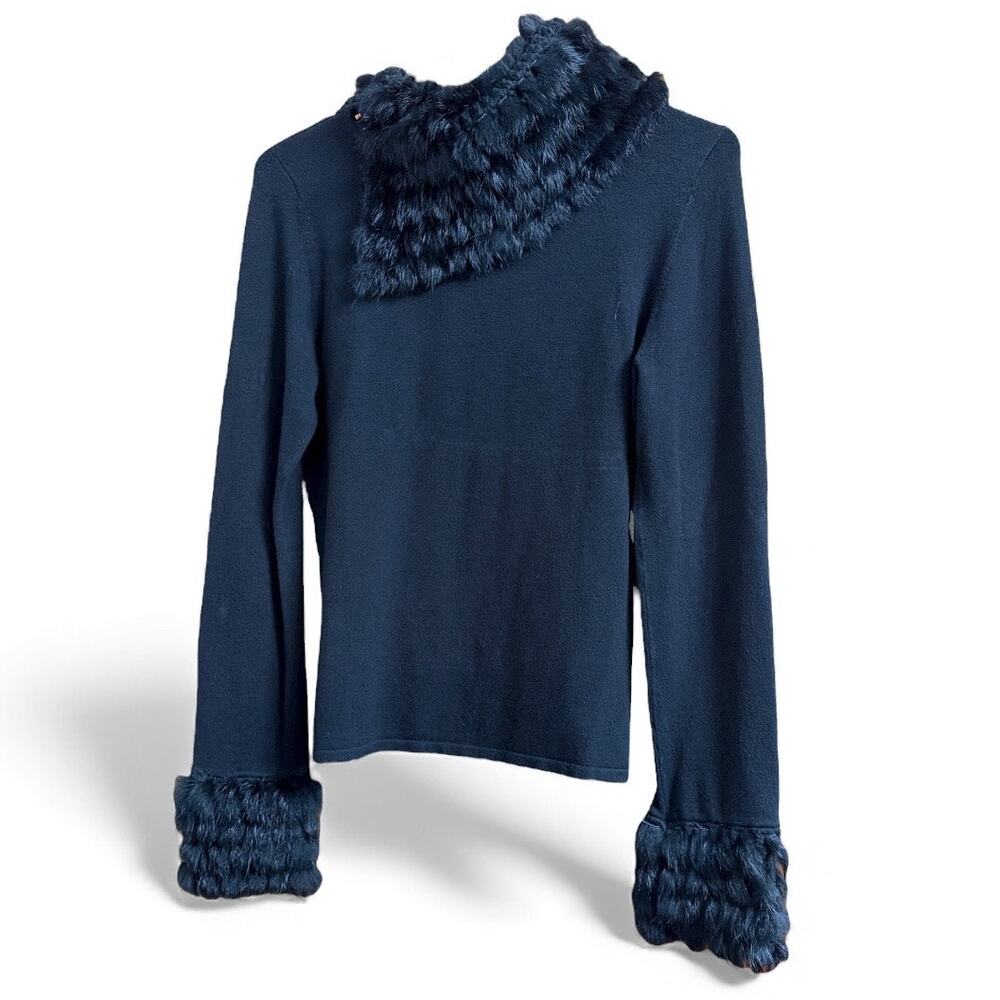 Yuka Paris Vintage Faux Fur Trim Funnel Neck Knit Top Small